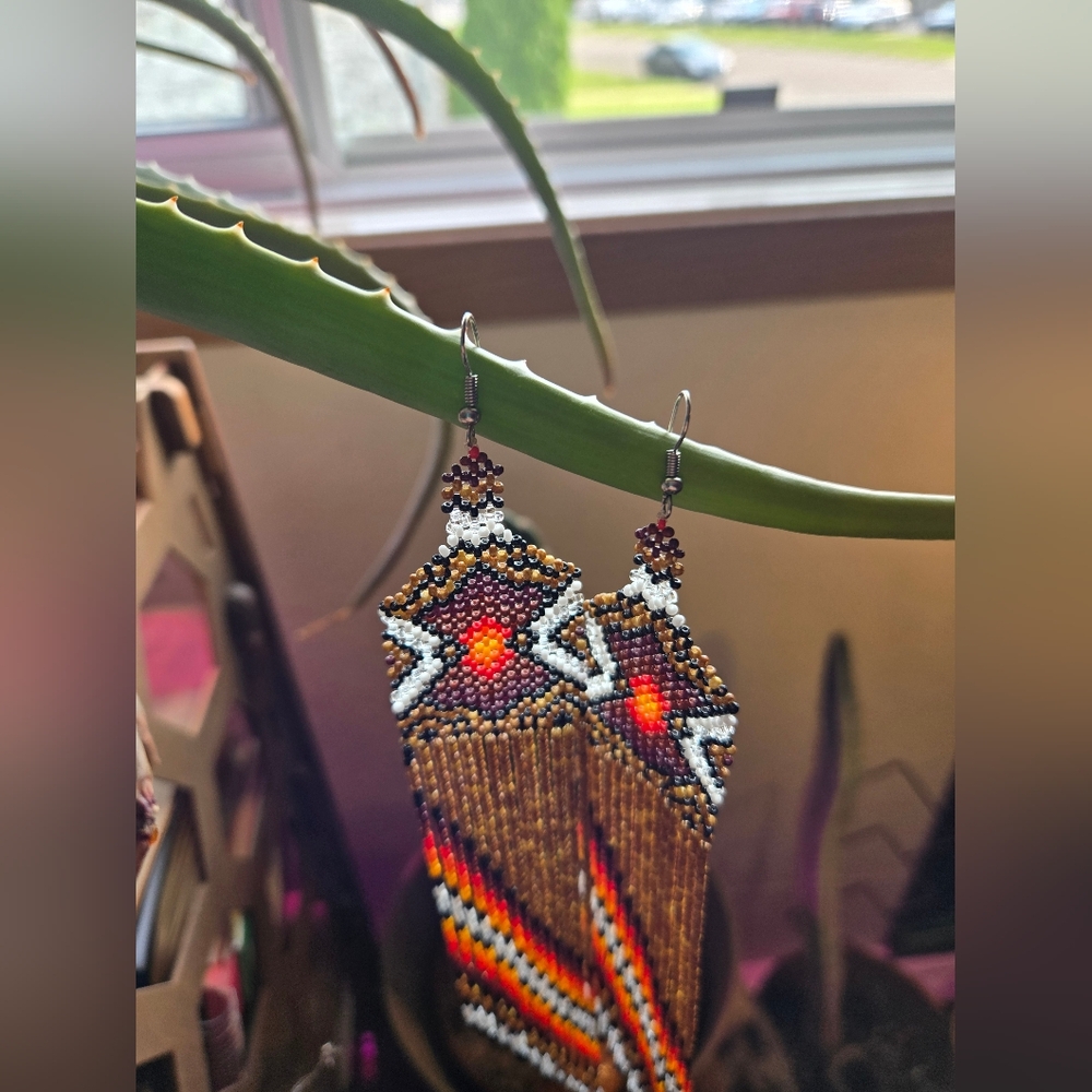 Four Visions Yawanawa Espiritu De Fuego seed beaded earrings - Picture 9 of 11